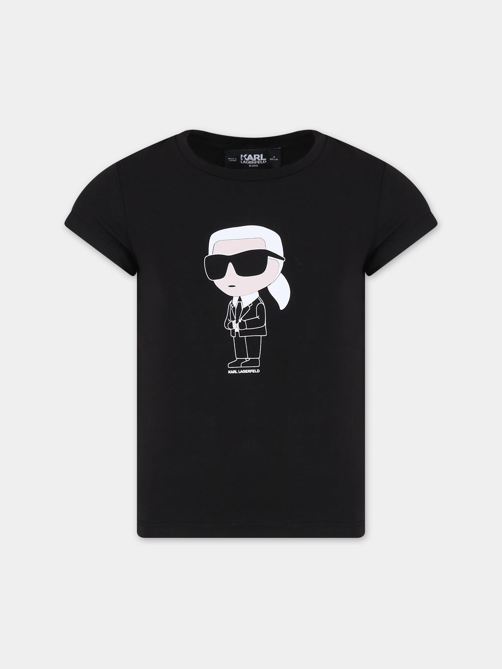 T-shirt nera per bambina con stampa Karl Lagerfeld e logo